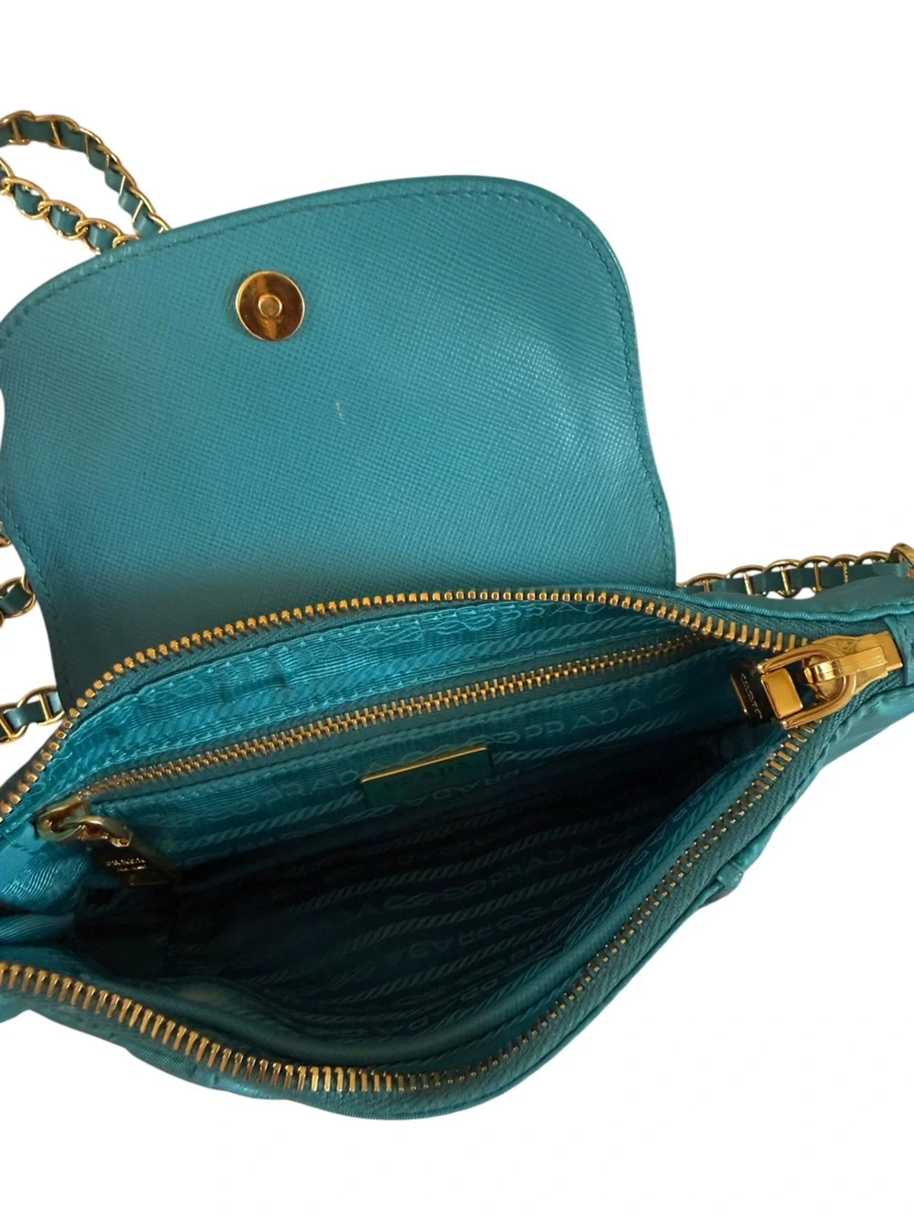 Prada Saffiano-Trimmed Tessuto Nylon Crossbody Bag Teal Gold